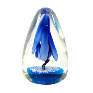 Blue Flower Glass Heavy Paperweight Decorative and Collectible